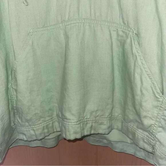 J Jill Linen Cotton Hooded Sweatshirt Light Green Size L Heavy weight Athleisure - Picture 4 of 14